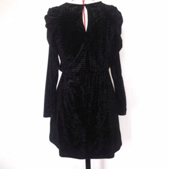 Burnout velvet black puff sleeve dress 6 S M cy - Picture 2 of 8